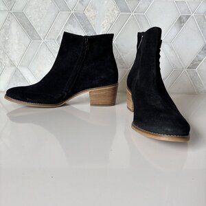 Paul Green Size 6.5 Black Suede Pull On Ankle Boot Bootie Leather Block Heel